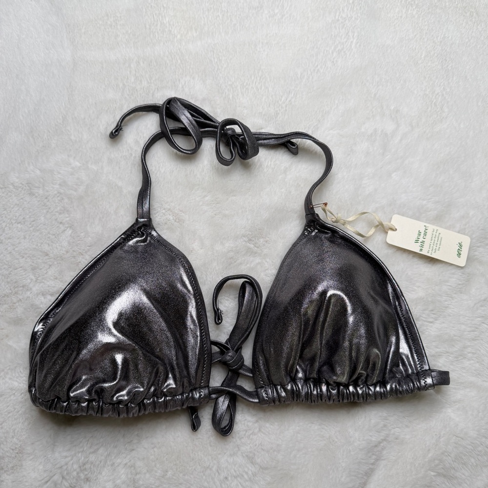 Aerie Metallic Gunmetal Triangle Bikini Top Size L NWT